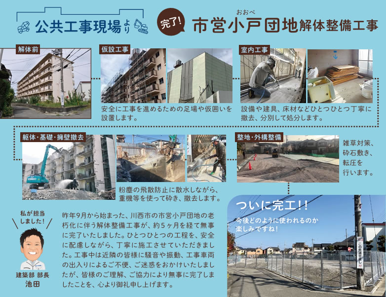 公共工事現場より 市営小戸団地解体整備工事